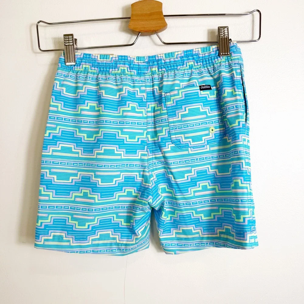 Chubbies Swim Trunks Boys Size 6 Blue The Lil Desert Dawns Geometric Pattern NWT